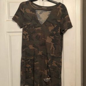 Distressed camo t shirt dress